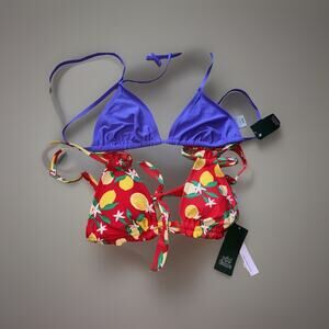 2 Wild Fable Bikini Tops Size Small Purple String,Lemon Summer Red NWT